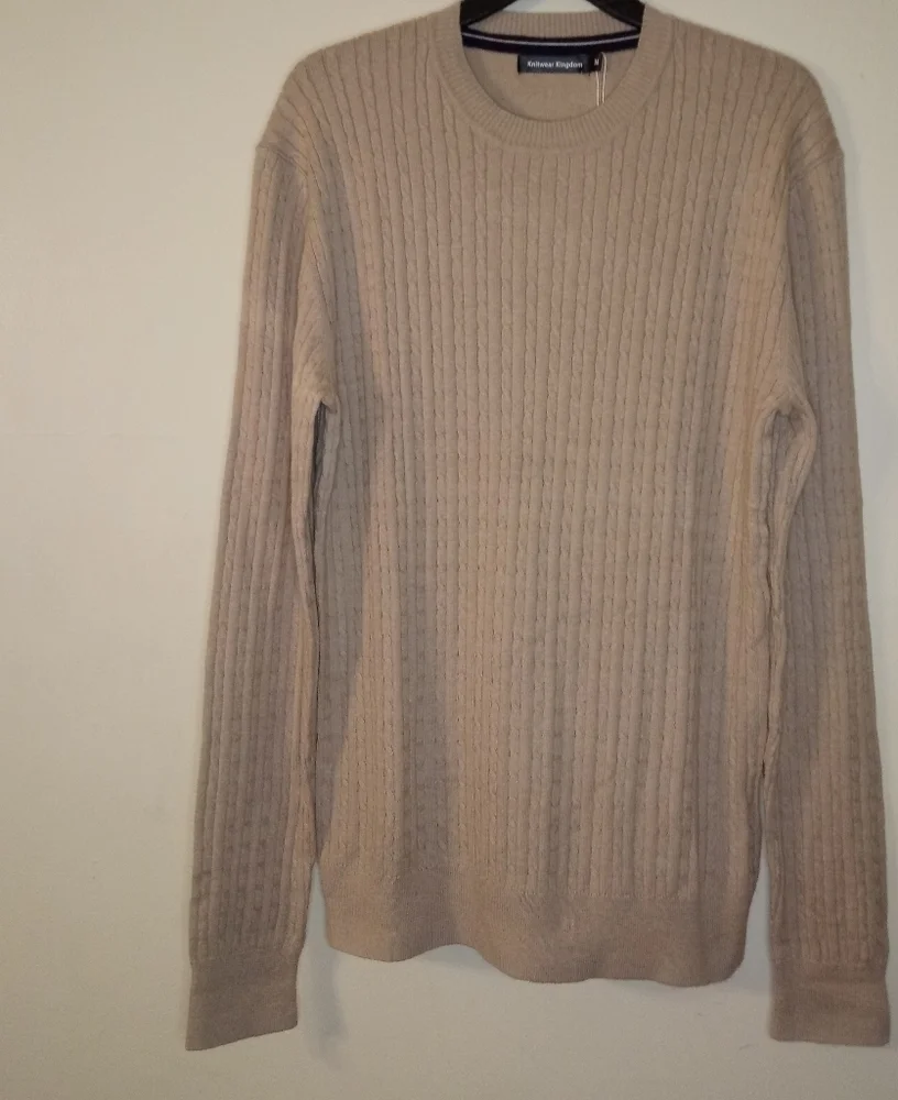 knitwear kingdom Khaki crewneck cable-knit long sleeve Sweater